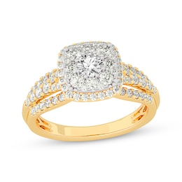 Adore Multi-Diamond Center Cushion Frame Engagement Ring 1 ct tw 10K Yellow Gold