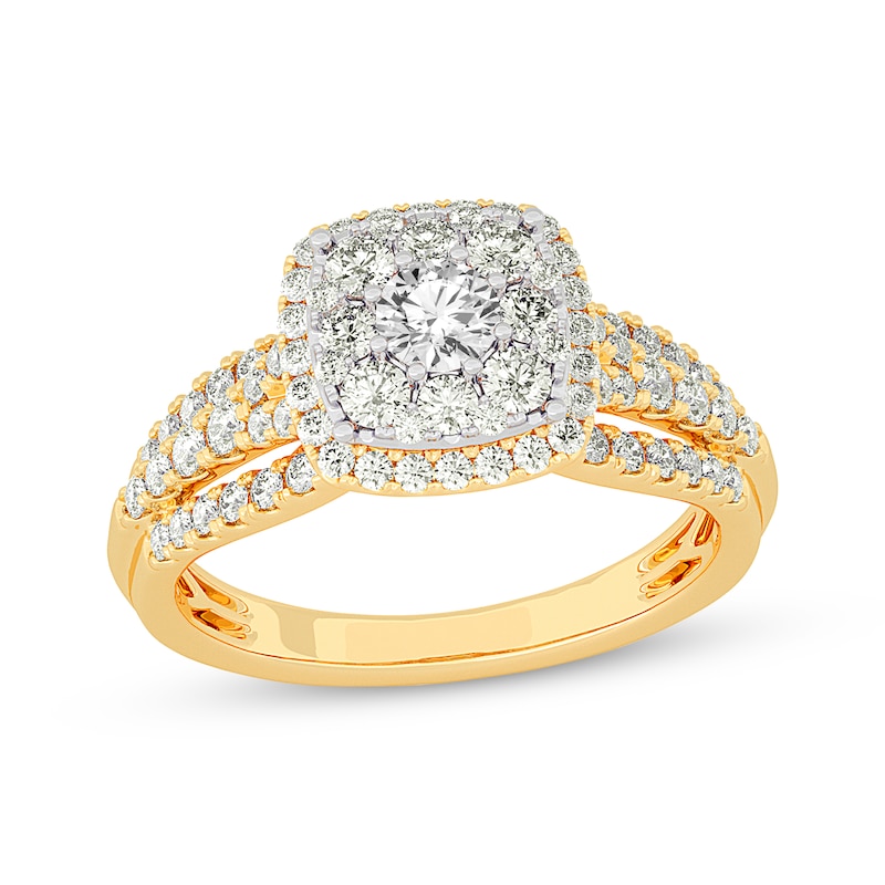 Main Image 1 of Multi-Diamond Center Cushion Frame Engagement Ring 1 ct tw 10K Yellow Gold