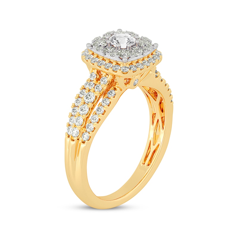 Main Image 2 of Multi-Diamond Center Cushion Frame Engagement Ring 1 ct tw 10K Yellow Gold