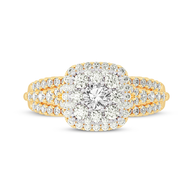 Main Image 3 of Multi-Diamond Center Cushion Frame Engagement Ring 1 ct tw 10K Yellow Gold