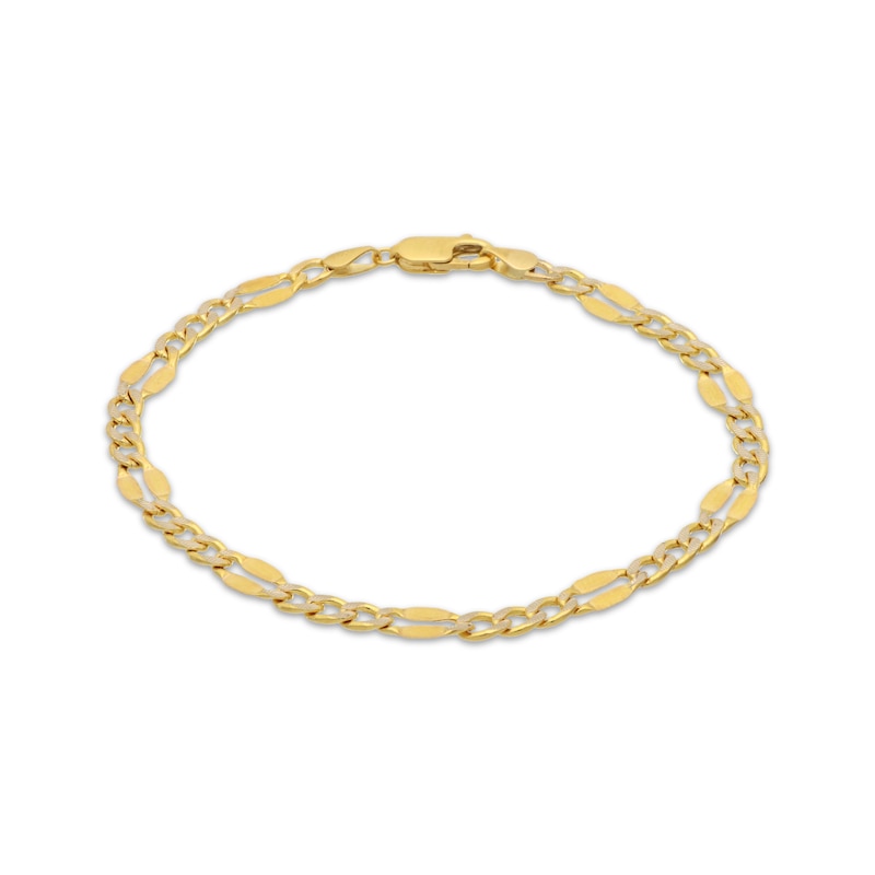 Italian Brilliance Semi-Solid Diamond-Cut Figaro Chain Bracelet 14K Yellow Gold 7.5"