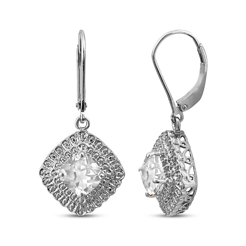 Cushion-Cut White Lab-Created Sapphire & Diamond Accent Dangle Earrings Sterling Silver