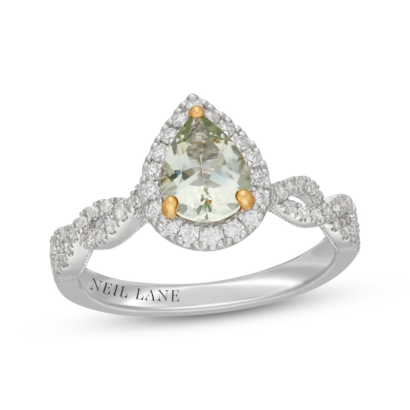 Main Image 1 of Neil Lane Pear-Shaped Green Quartz & Diamond Halo Engagement Ring 3/8 ct tw 14K White Gold