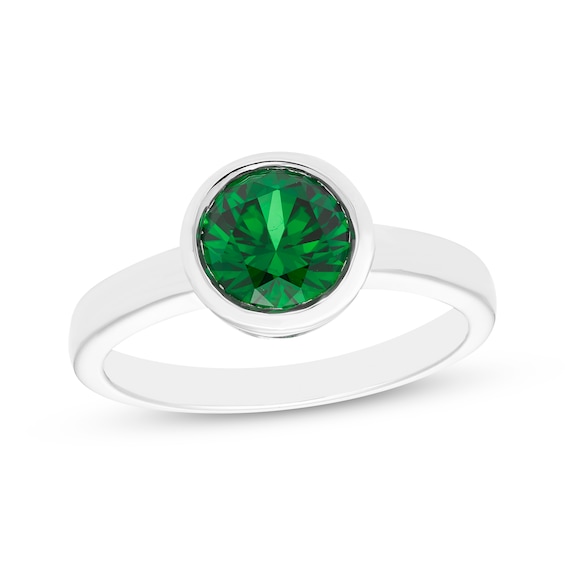 Lab-Created Emerald Solitaire Bezel-Set Ring Sterling Silver