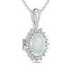 Thumbnail Image 1 of Oval-Cut Lab-Created Opal & White Lab-Created Sapphire Starburst Necklace Sterling Silver 18"
