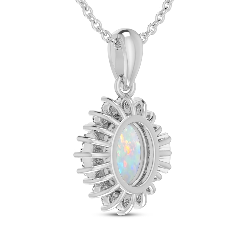 Oval-Cut Lab-Created Opal & White Lab-Created Sapphire Starburst Necklace Sterling Silver 18"
