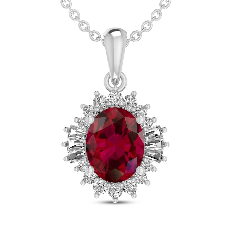 Main Image 1 of Oval-Cut Lab-Created Ruby & White Lab-Created Sapphire Necklace Sterling Silver 18&quot;