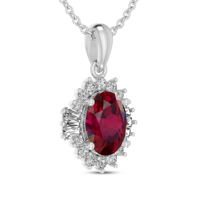 Main Image 2 of Oval-Cut Lab-Created Ruby & White Lab-Created Sapphire Necklace Sterling Silver 18&quot;