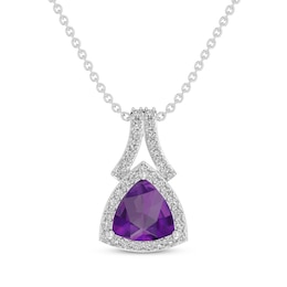 Trillion-Cut Amethyst & White Lab-Created Sapphire Necklace Sterling Silver 18&quot;