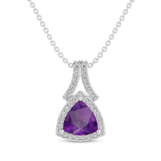 Trillion-Cut Amethyst & White Lab-Created Sapphire Necklace Sterling Silver 18"
