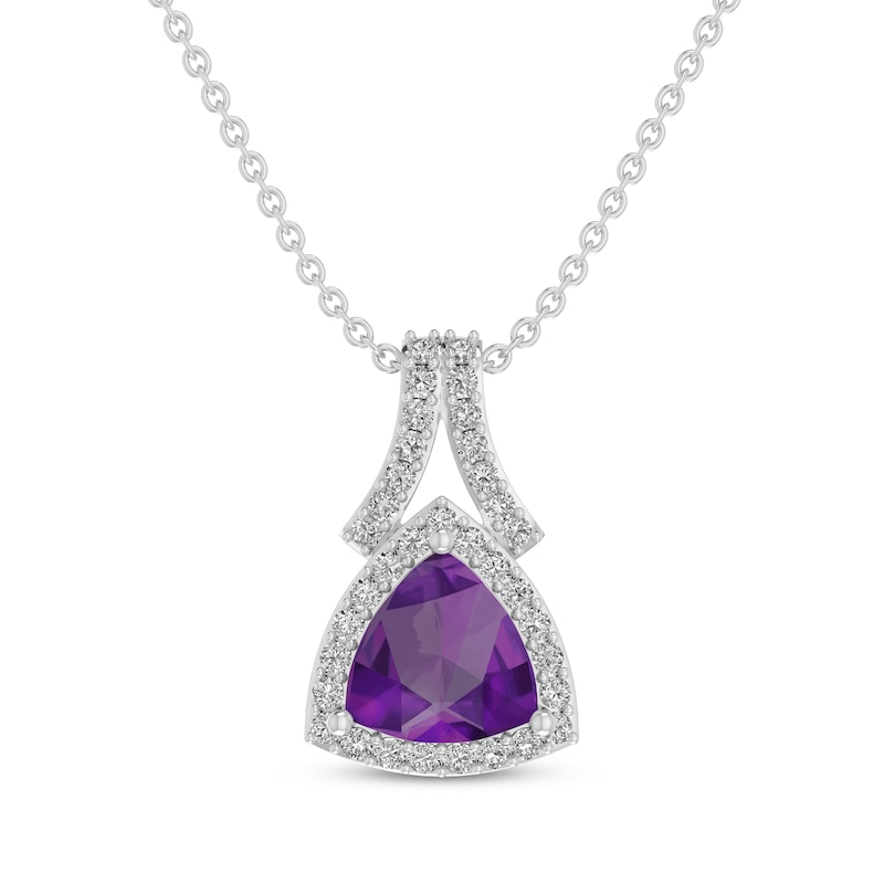 Main Image 1 of Trillion-Cut Amethyst & White Lab-Created Sapphire Necklace Sterling Silver 18&quot;