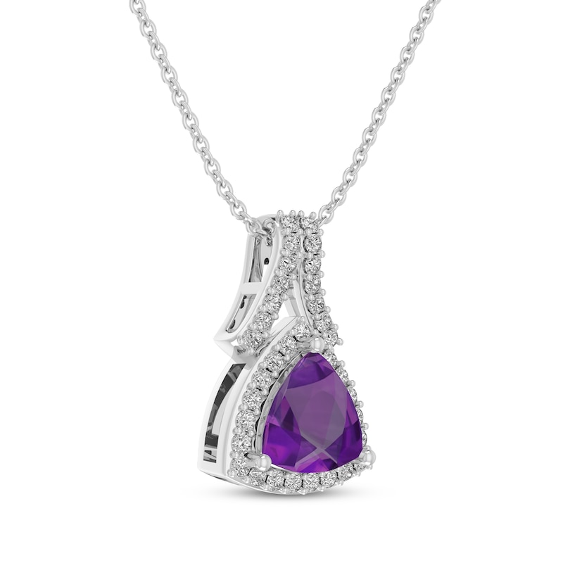 Main Image 2 of Trillion-Cut Amethyst & White Lab-Created Sapphire Necklace Sterling Silver 18&quot;