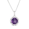 Thumbnail Image 1 of Amethyst & White Lab-Created Sapphire Halo Necklace Sterling Silver 18&quot;