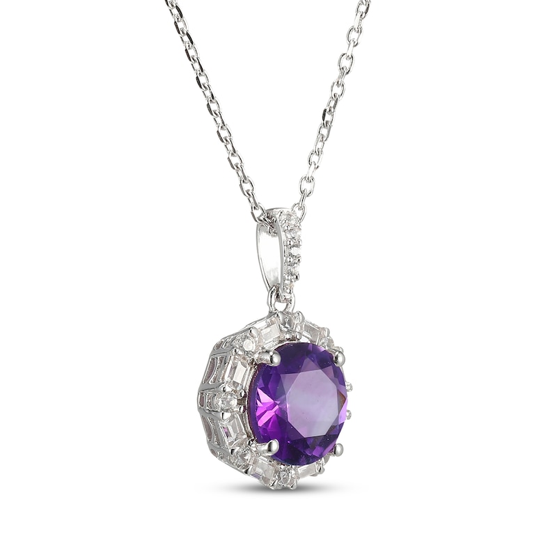 Main Image 2 of Amethyst & White Lab-Created Sapphire Halo Necklace Sterling Silver 18&quot;