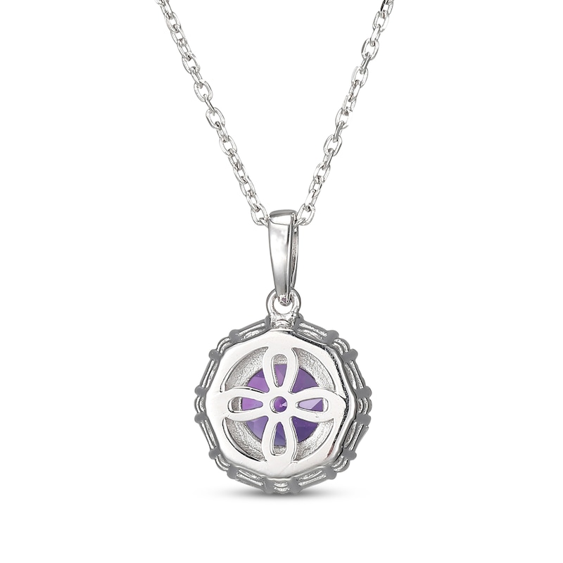 Main Image 3 of Amethyst & White Lab-Created Sapphire Halo Necklace Sterling Silver 18&quot;