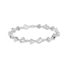 Heart-Shaped Lab-Created Opal & Diamond Accent Heart Link Bracelet Sterling Silver 7.25&quot;