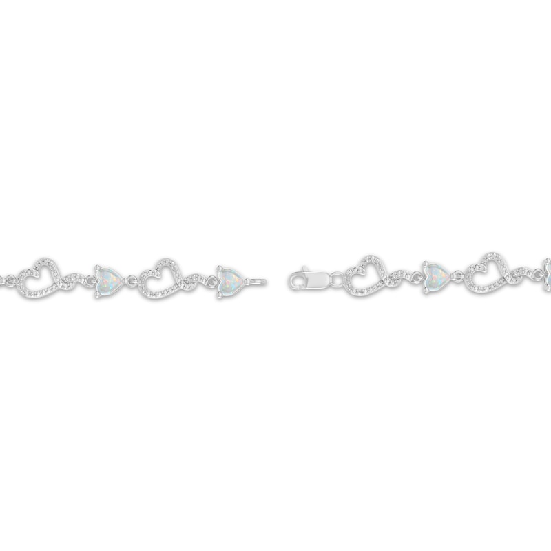 Main Image 3 of Heart-Shaped Lab-Created Opal & Diamond Accent Heart Link Bracelet Sterling Silver 7.25&quot;