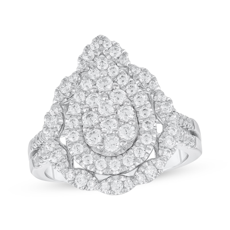 Main Image 1 of Multi-Diamond Scalloped Pear Halo Engagement Ring 1 ct tw 14K White Gold