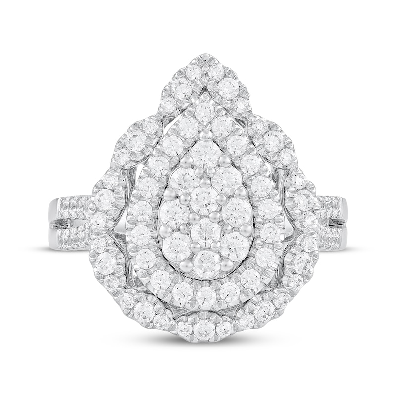 Main Image 3 of Multi-Diamond Scalloped Pear Halo Engagement Ring 1 ct tw 14K White Gold