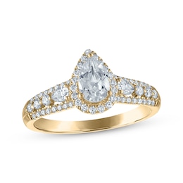 Pear-Shaped Diamond Halo Engagement Ring 7/8 ct tw 14K Yellow Gold