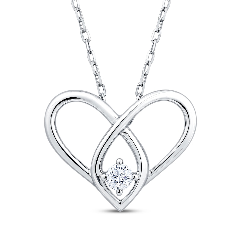 Main Image 1 of Diamond Looping Heart Necklace 1/10 ct tw Sterling Silver 18&quot;