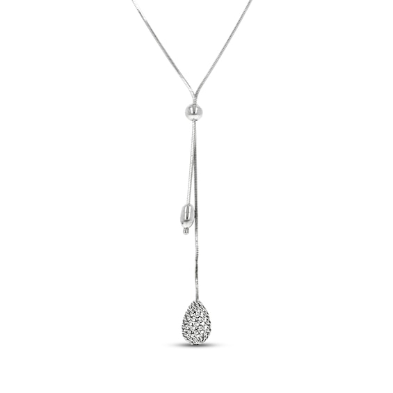 Diamond-Cut Teardrop Lariat Necklace Sterling Silver 26"