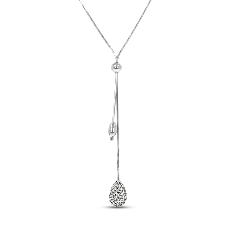 Main Image 1 of Diamond-Cut Teardrop Lariat Necklace Sterling Silver 26&quot;