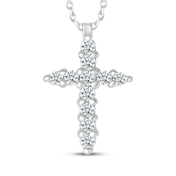 Diamond Cross Necklace 1/10 ct tw Sterling Silver 18"