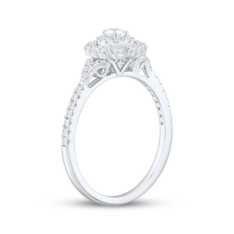 Main Image 2 of Oval-Cut Diamond Double Halo Engagement Ring 1/2 ct tw 14K White Gold