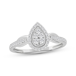 Multi-Diamond Center Pear-Shaped Halo Engagement Ring 1/4 ct tw 10K White Gold