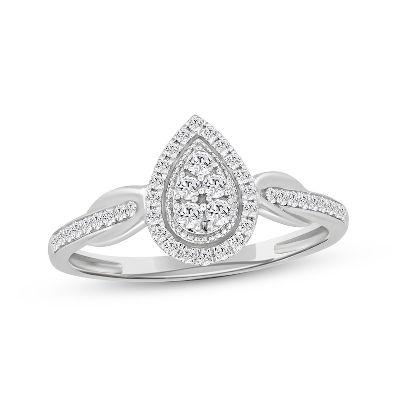 Multi-Diamond Center Pear-Shaped Halo Engagement Ring 1/4 ct tw 10K White Gold