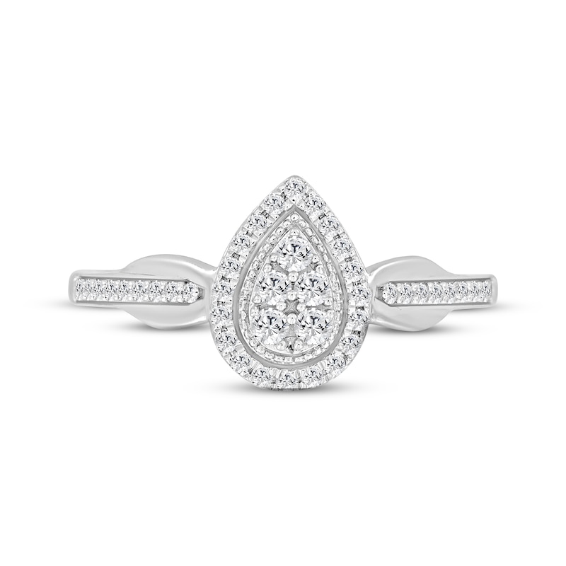 Multi-Diamond Center Pear-Shaped Halo Engagement Ring 1/4 ct tw 10K White Gold