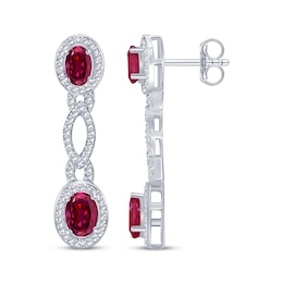 Oval-Cut Lab-Created Ruby Drop Earrings Sterling Silver