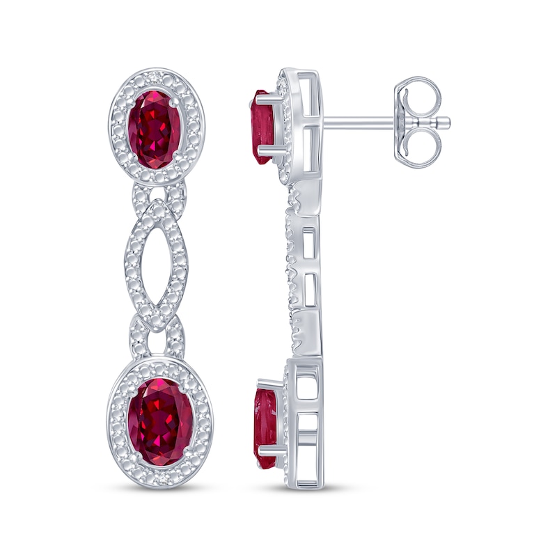 Main Image 1 of Oval-Cut Lab-Created Ruby Drop Earrings Sterling Silver