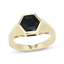 Men's Hexagon-Cut Black Onyx Ring 10K Yellow Gold