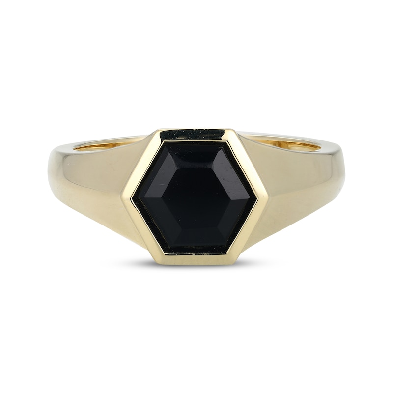 Main Image 3 of Men's Hexagon-Cut Black Onyx Ring 10K Yellow Gold