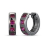 Thumbnail Image 1 of Men's Square-Cut Lab-Created Ruby Huggie Hoop Earrings Gunmetal-Plated Sterling Silver