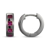 Thumbnail Image 3 of Men's Square-Cut Lab-Created Ruby Huggie Hoop Earrings Gunmetal-Plated Sterling Silver