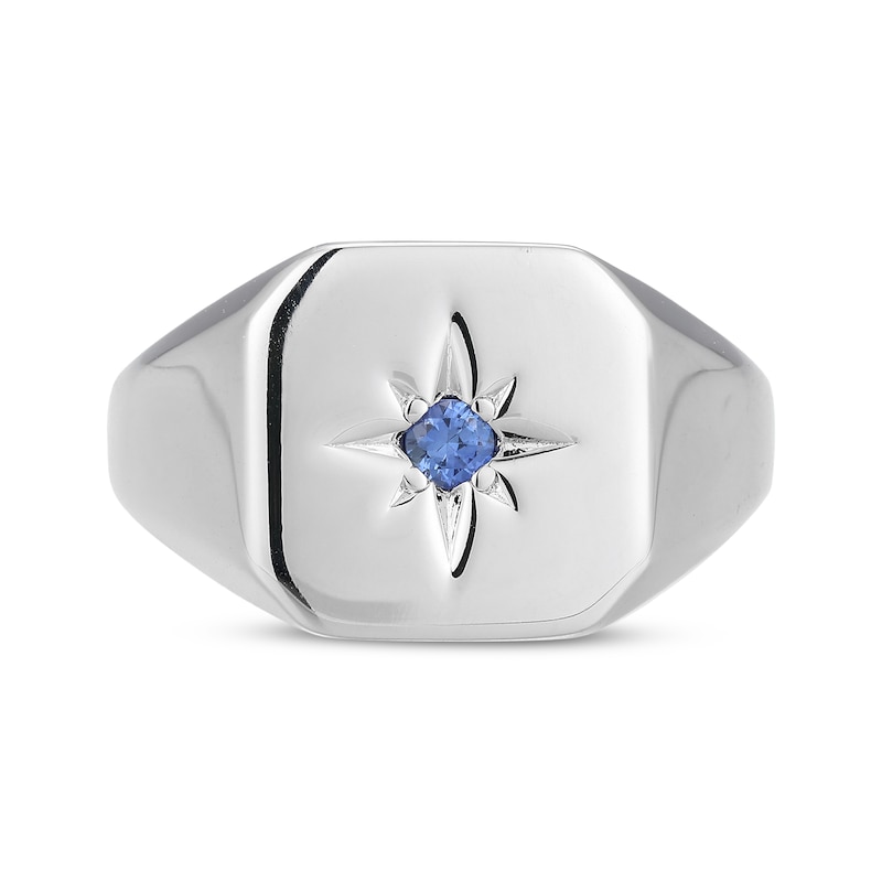 Main Image 3 of Men's Blue Lab-Created Sapphire North Star Ring Sterling Silver