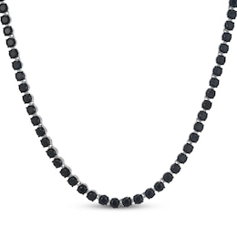 Men's Black Sapphire Tennis Necklace Sterling Silver 20"