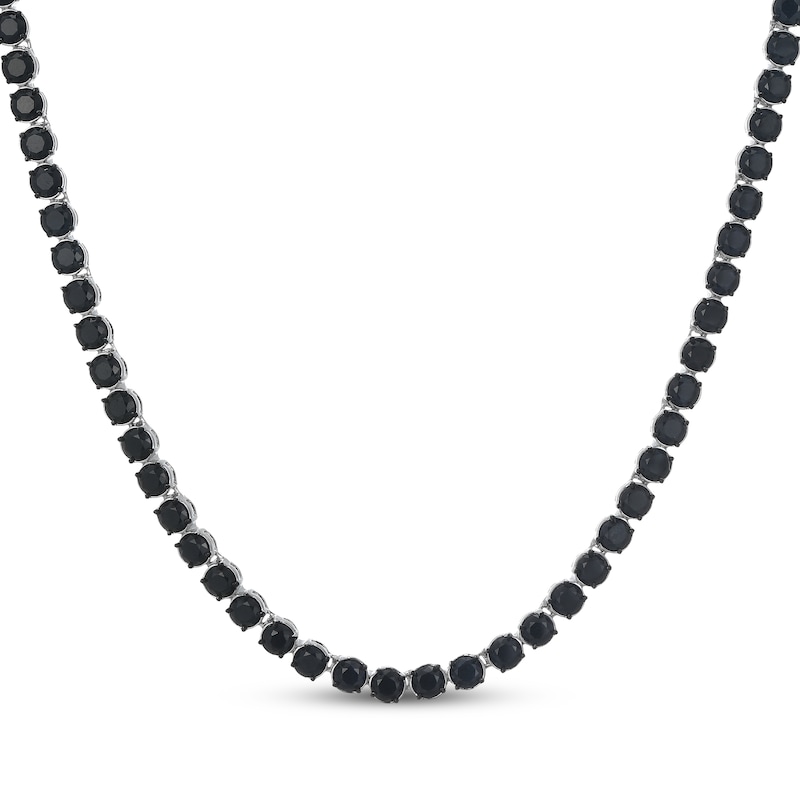 Main Image 1 of Men's Black Sapphire Tennis Necklace Sterling Silver 20&quot;