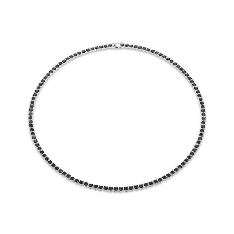 Main Image 2 of Men's Black Sapphire Tennis Necklace Sterling Silver 20&quot;