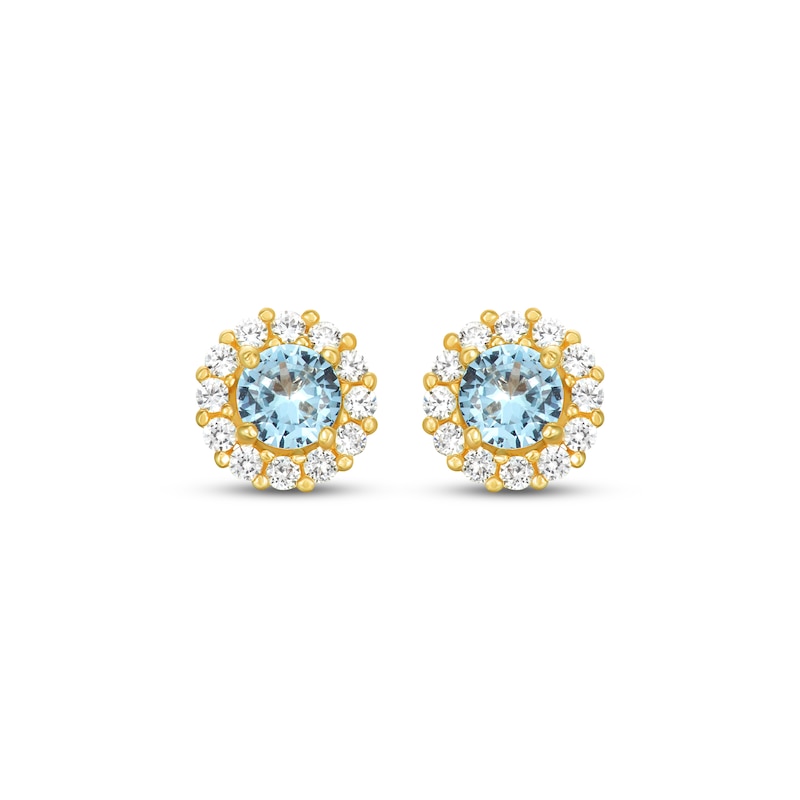 Main Image 2 of Children's Light Blue & White Cubic Zirconia Halo Stud Earrings 14K Yellow Gold