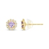 Thumbnail Image 1 of Children's Purple & White Cubic Zirconia Halo Stud Earrings 14K Yellow Gold