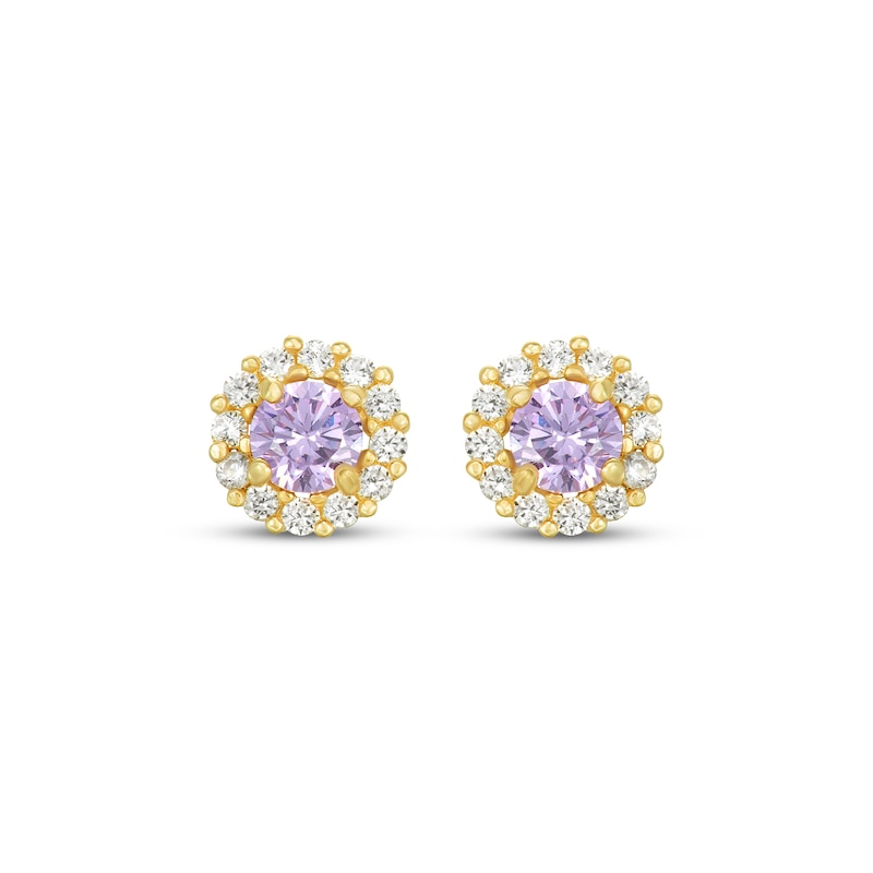 Main Image 2 of Children's Purple & White Cubic Zirconia Halo Stud Earrings 14K Yellow Gold