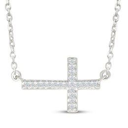 Diamond Sideways Cross Necklace 1/20 ct tw Sterling Silver