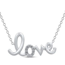 Diamond &quot;Love&quot; Script Necklace 1/10 ct tw Sterling Silver 18&quot;