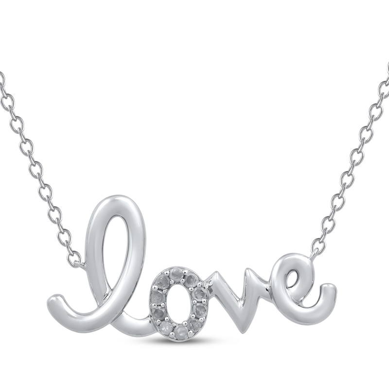 Main Image 1 of Diamond &quot;Love&quot; Script Necklace 1/10 ct tw Sterling Silver 18&quot;