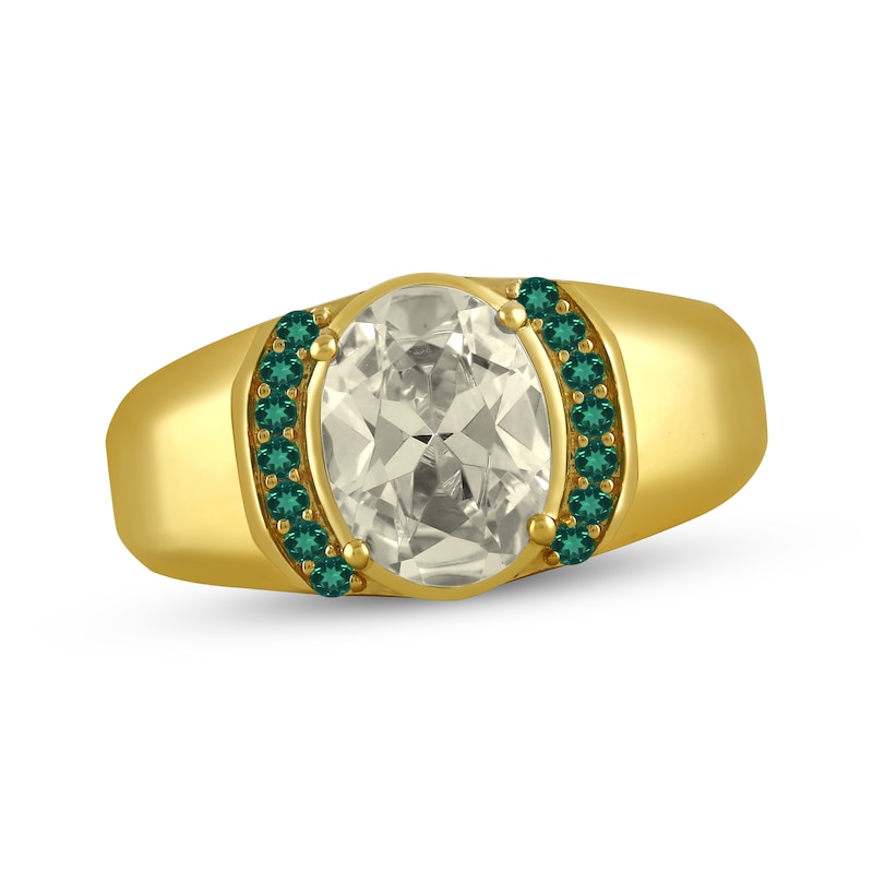 Main Image 1 of Men's Lab-Grown Diamonds by KAY Oval-Cut Ring with Lab-Created Emeralds 3 ct tw 10K Yellow Gold