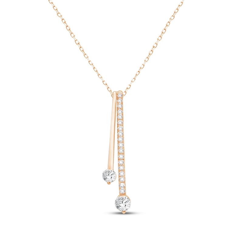 Main Image 1 of Lab-Grown Diamonds by KAY Double Drop Necklace 1/2 ct tw 14K Rose Gold 18&quot;